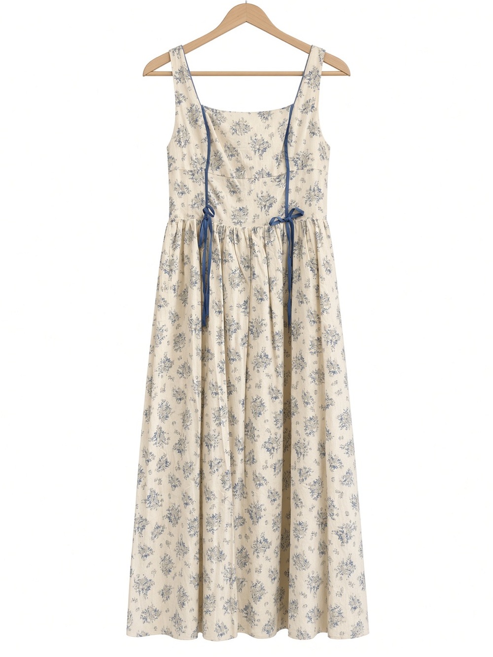 Floral Print Square Neck Contrast Pipinig Dress - Picture 10 of 16